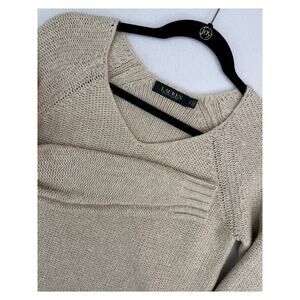 Lauren Ralph Lauren Long Sleeve Tan Cream Scoop Neck Sweater SP
